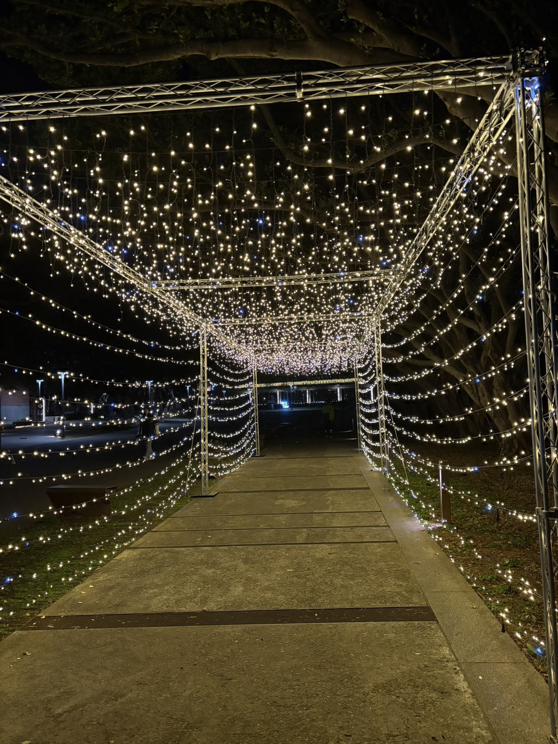 全人大道光廊以溫暖燈飾串連「信望愛」，帶領師生走入節慶光景。