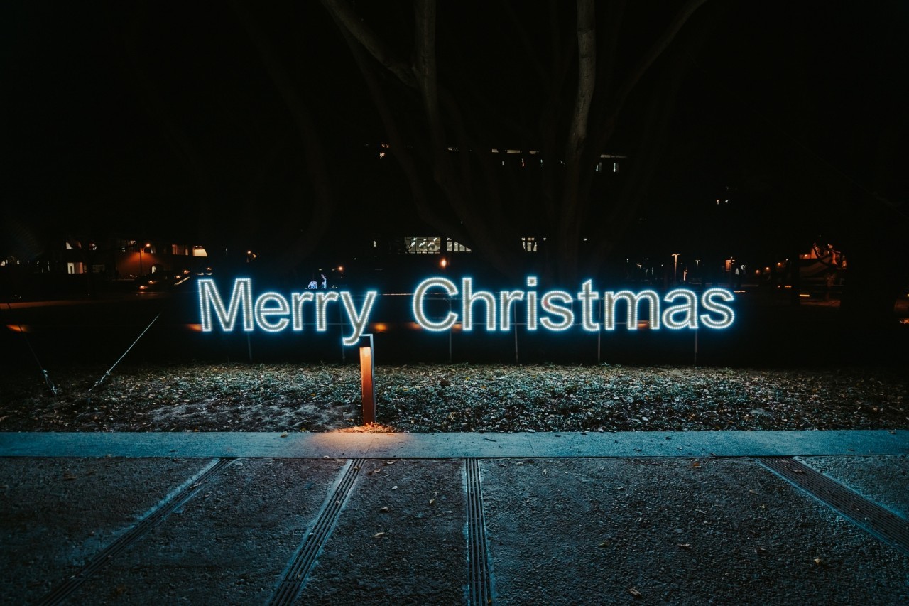 在全人大道榕樹下還增設Merry Christmas字燈，供大家拍照留念。